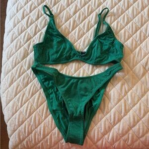 TRIANGL Green Women's Shimmery Bikini Set - Classic scoop Top & High-Cut Bottoms